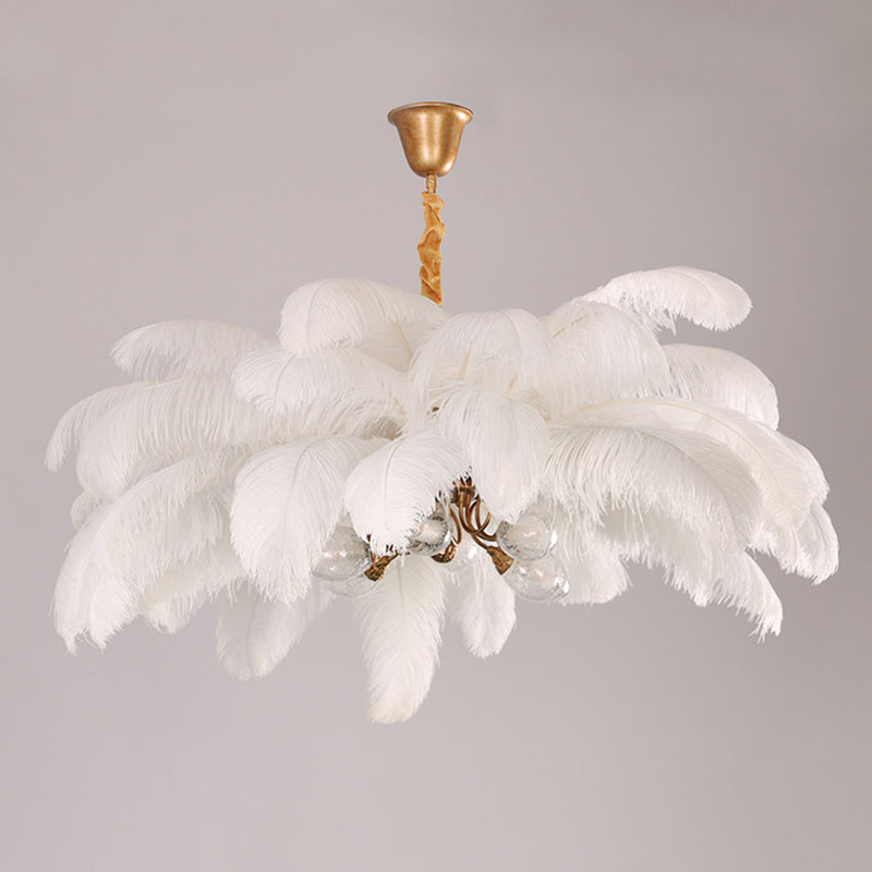 Lampadario da soffitto moderno nordico a 5 luci con piume di struzzo per camera da letto