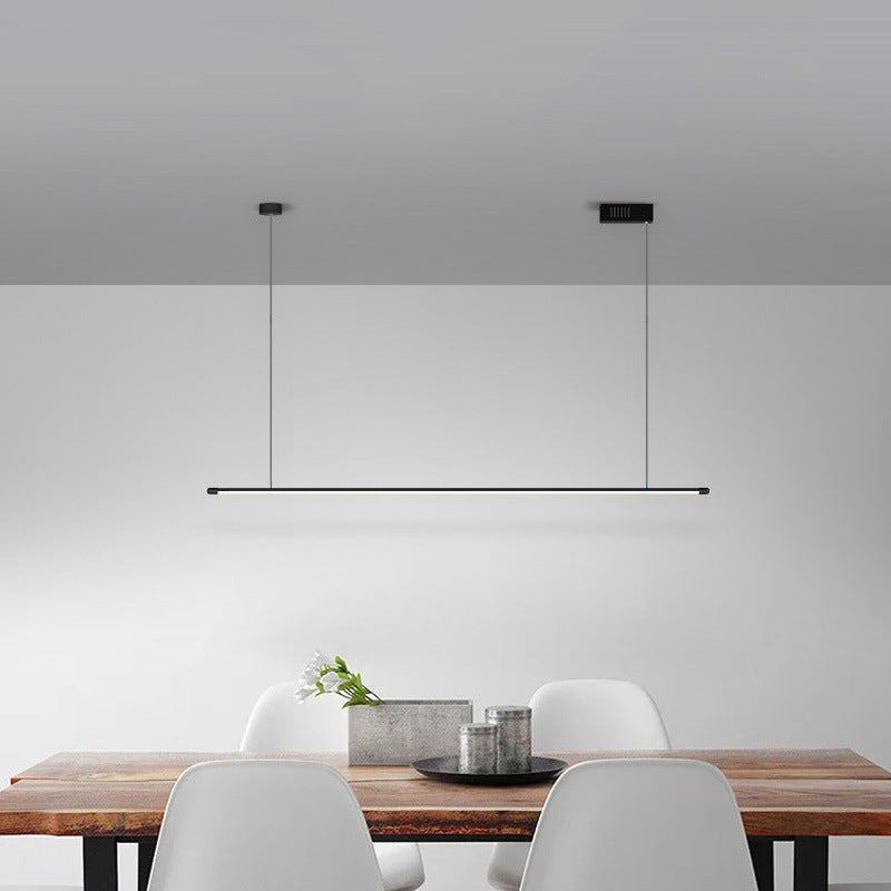 Schlanke LED-Hängelampe für Küchen-Barinsel – minimalistisches dünnes Stabdesign, Metallkonstruktion, schwarze Oberfläche