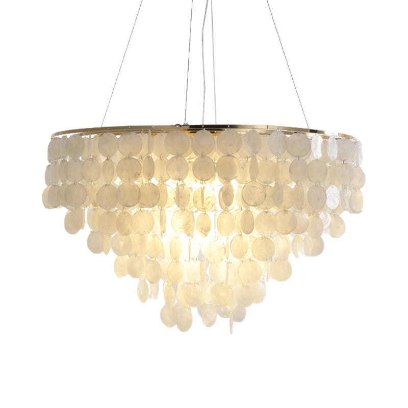 Modern Shell Tiered Chandelier Pendant Light - 4 Lights - White - Dia Sizes: 15