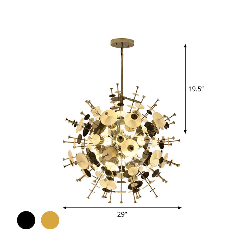 Sleek Black/Gold Metal Multi-Head Chandelier with Small Panel - Ideal for Coffee Shops