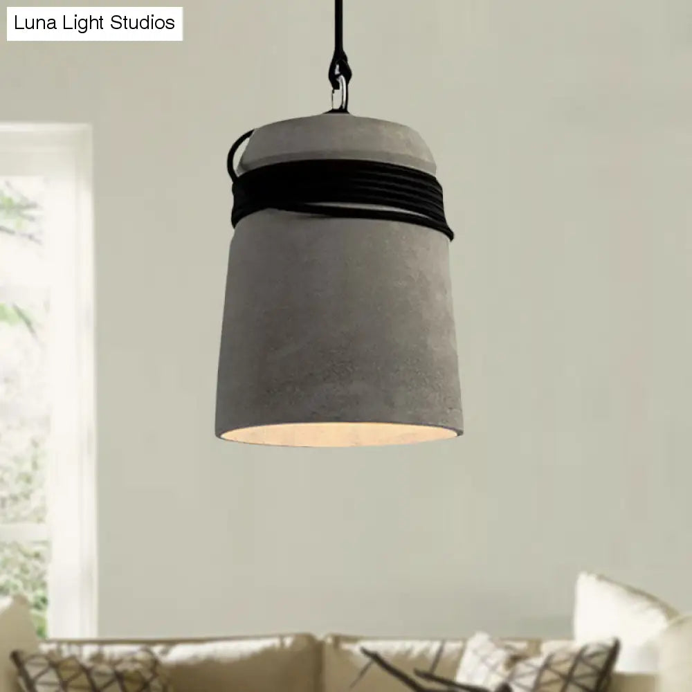 Lampada a sospensione con finitura in cemento stile industriale nero/grigio/beige con corda