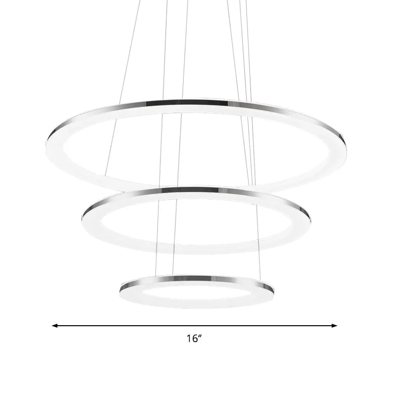 Contemporary LED Acrylic Round Ceiling Pendant Chandelier - 1/2/3-Head Silver - Warm/White Light