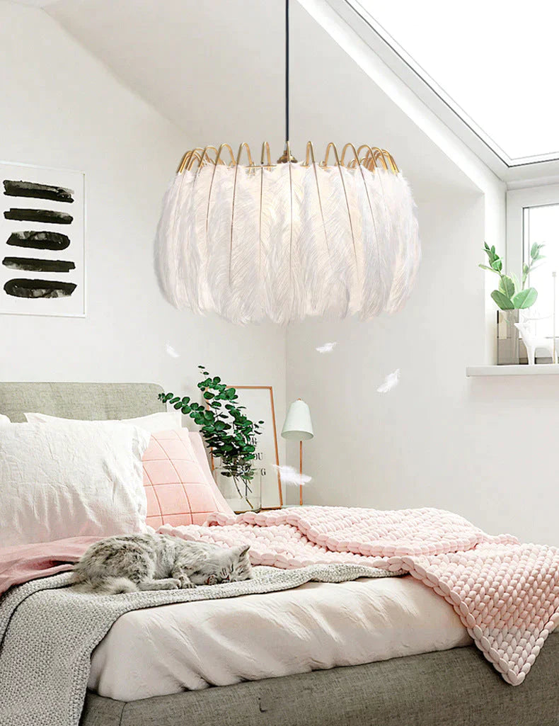 Nowoczesna nordycka wróżka z piórami żyrandol lampa wisząca Loft światła żywe zawieszenie oprawy oświetleniowe