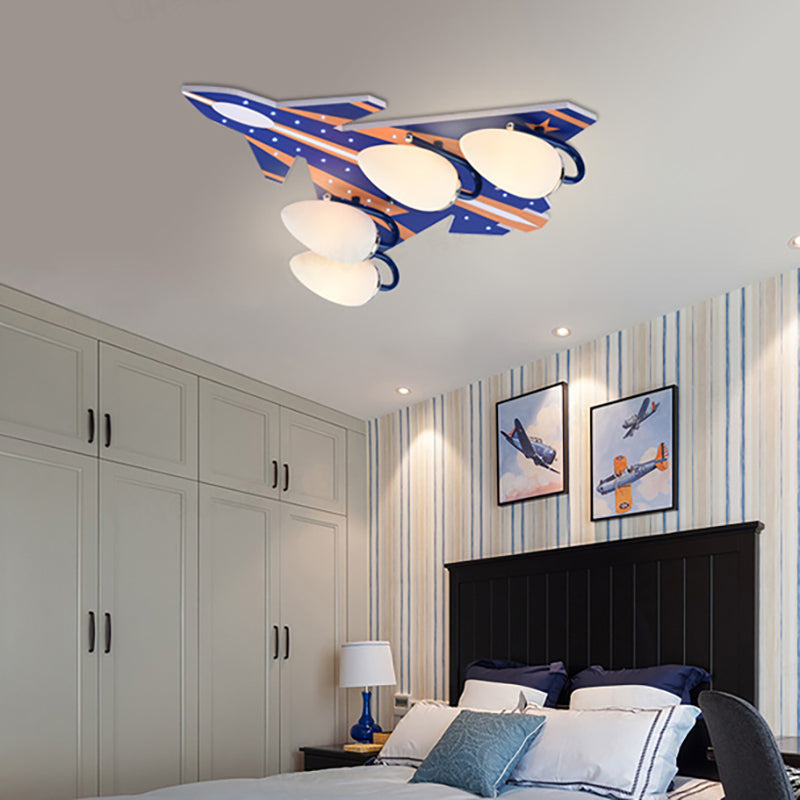 Modern American Style Wood Ceiling Lamp - Plane Shade Study Room Ceiling Mount, 4 Lights