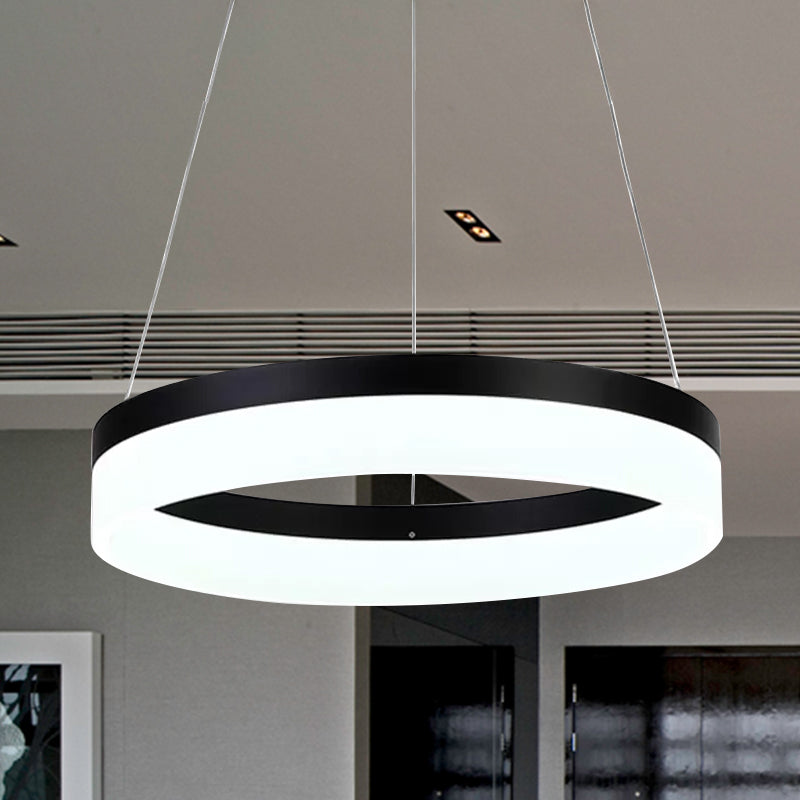 Modern Round LED Chandelier Pendant - Acrylic 1/2/3-Light Ceiling Light Fixture in Black/White/Gold - Warm/White Light