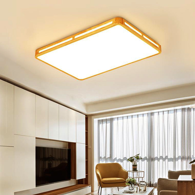 Minimalist Wood Beige LED Flush Mount Lamp for Bedroom - 25.5