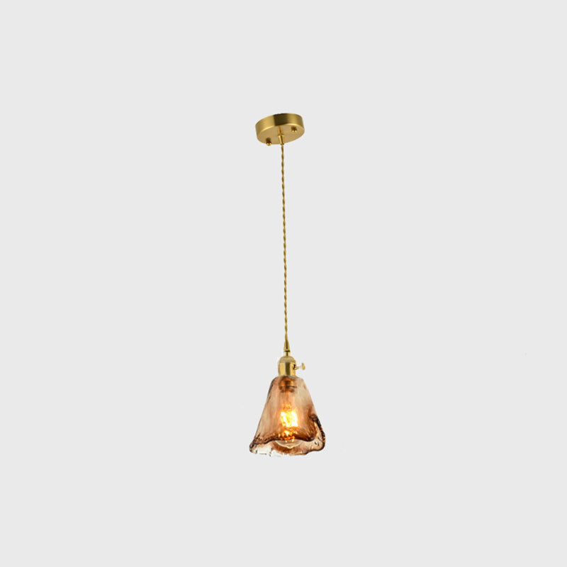 Lámpara de péndulo para sala de estar con 1 bombilla de vidrio color canela hecho a mano vintage con forma de gota sombreada de latón