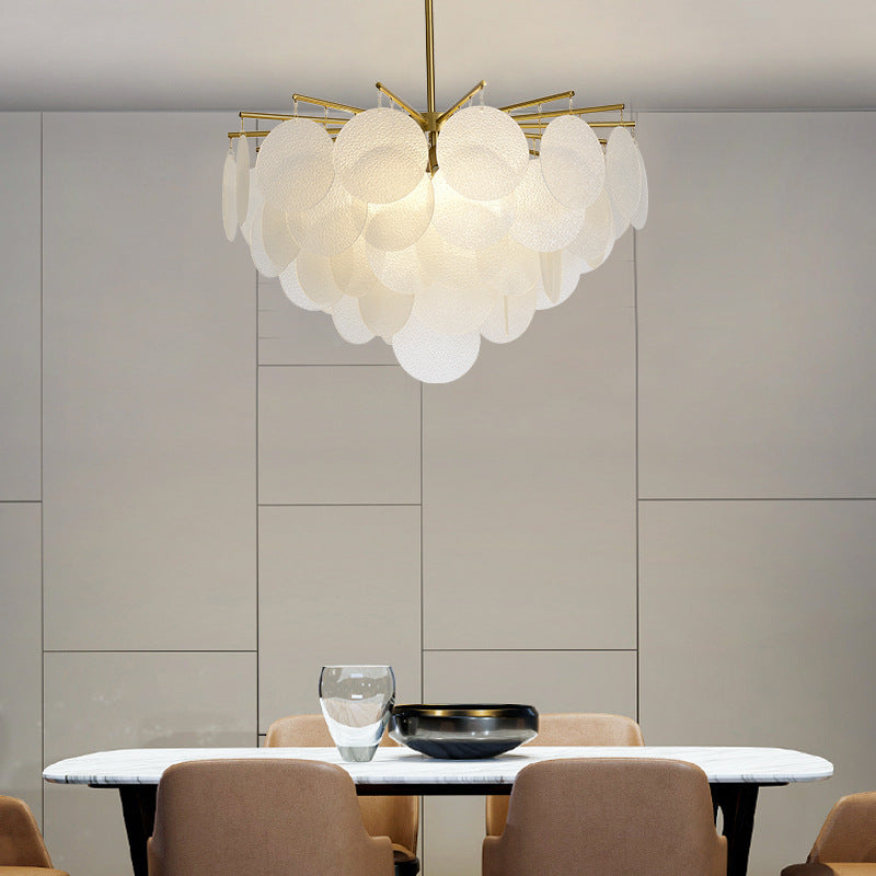 Skyla - Lampadario a sospensione moderna per sala da pranzo a dischi a strati in ottone-bianco