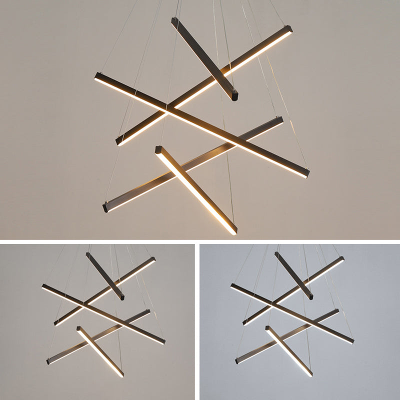 Żyrandol LED Black Sticks Nowość Minimalistyczna metalowa lampa wisząca do holu