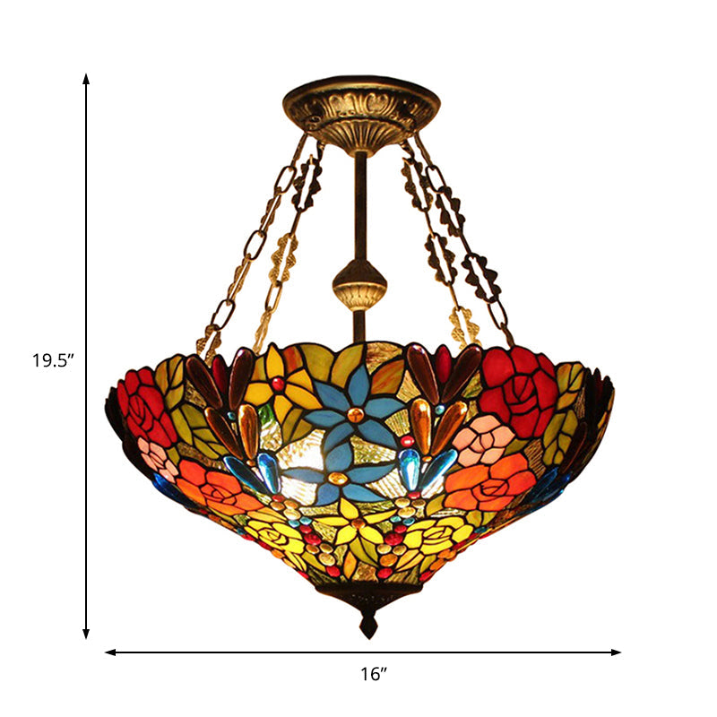 Tiffany Rustic Dragonfly Plafonnier semi-encastré en laiton antique – Éclairage en vitrail de qualité hôtelière