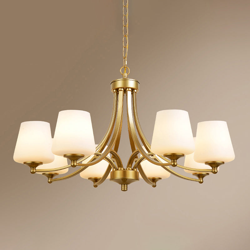 Milk Glass Chandelier: Elegant Cone Shade for Traditional Dining Room Ceiling Lighting