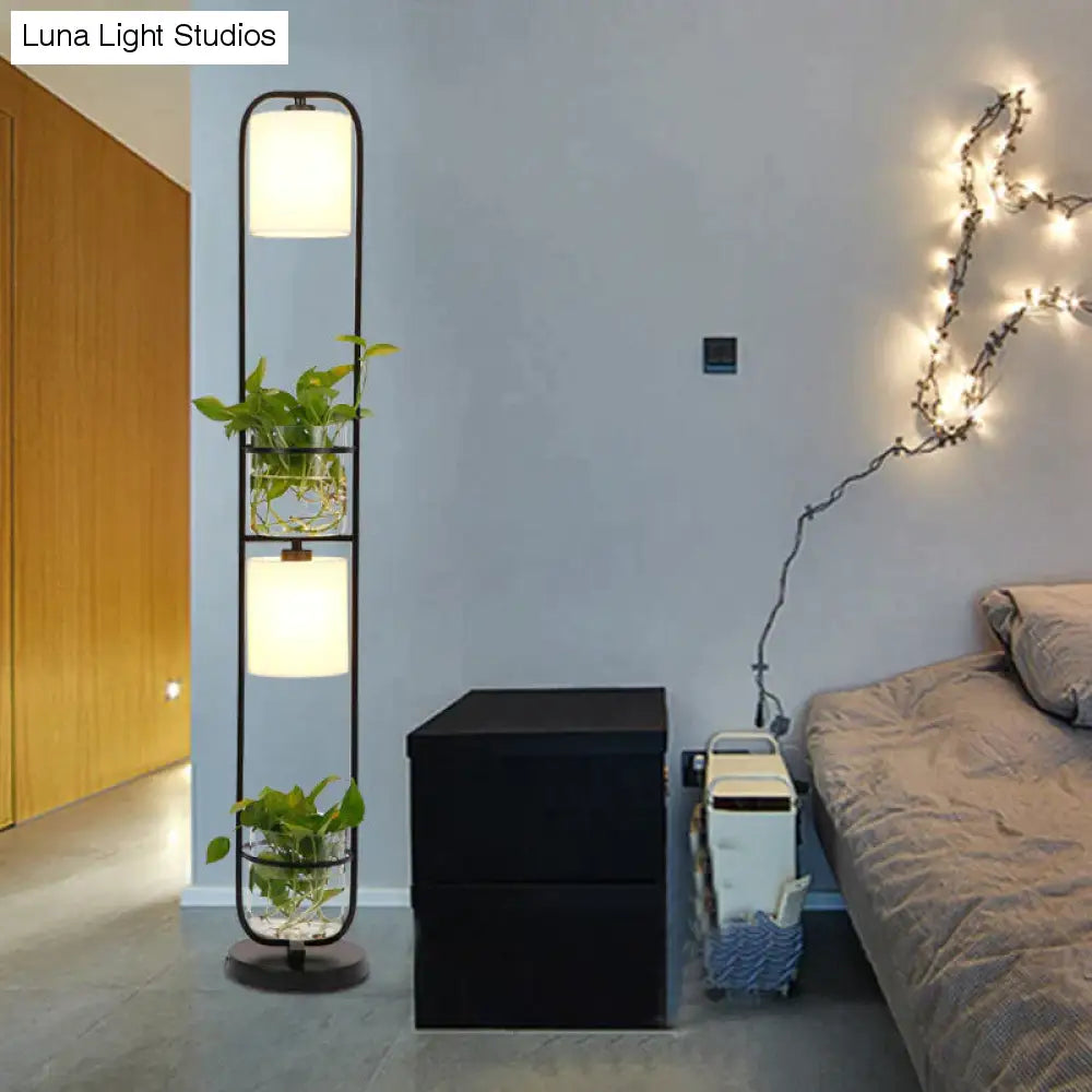 Creative Wrought Iron Plant Floor Lamp Living Room Bedroom Office Personality Cloth Glass Flowers Floor Lamp