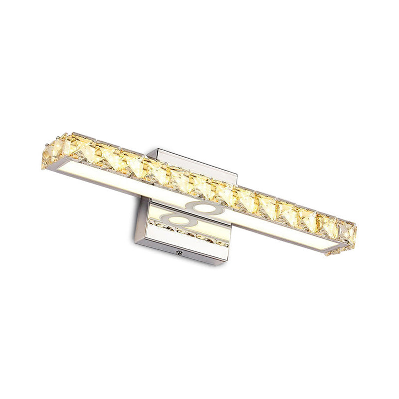 Lámpara de tocador de cristal moderna: aplique de pared lineal plateado/champán con 1 luz en blanco cálido/blanco para baño