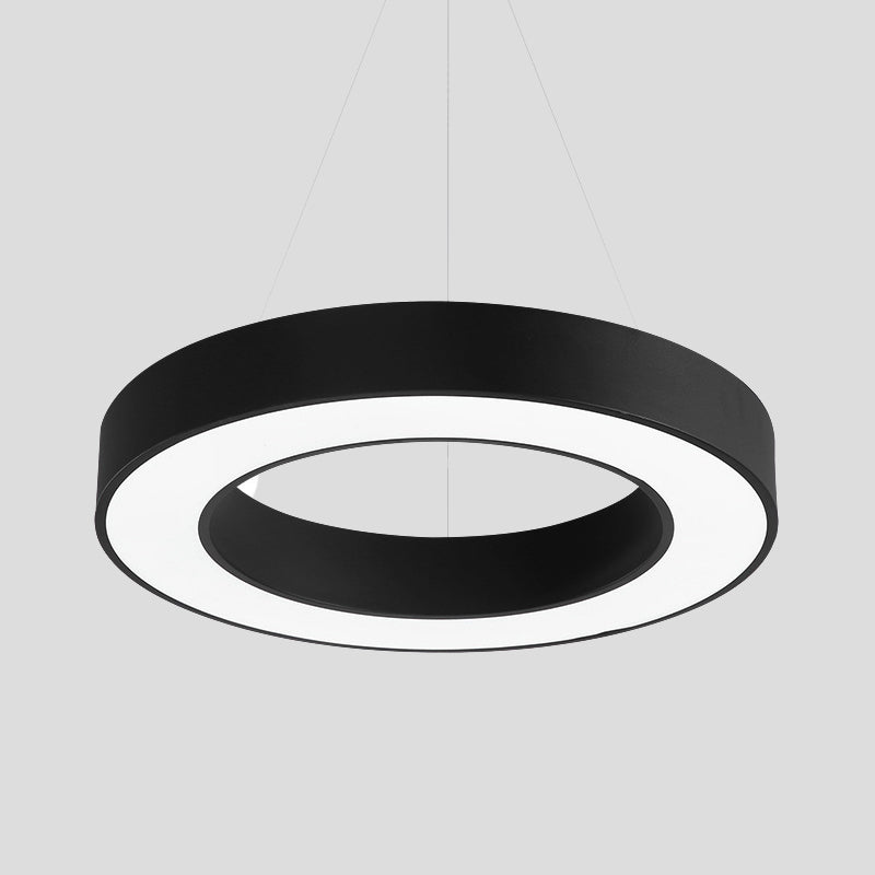 Minimal Black LED Pendant Light for Office - Thick Circle Iron Fixture