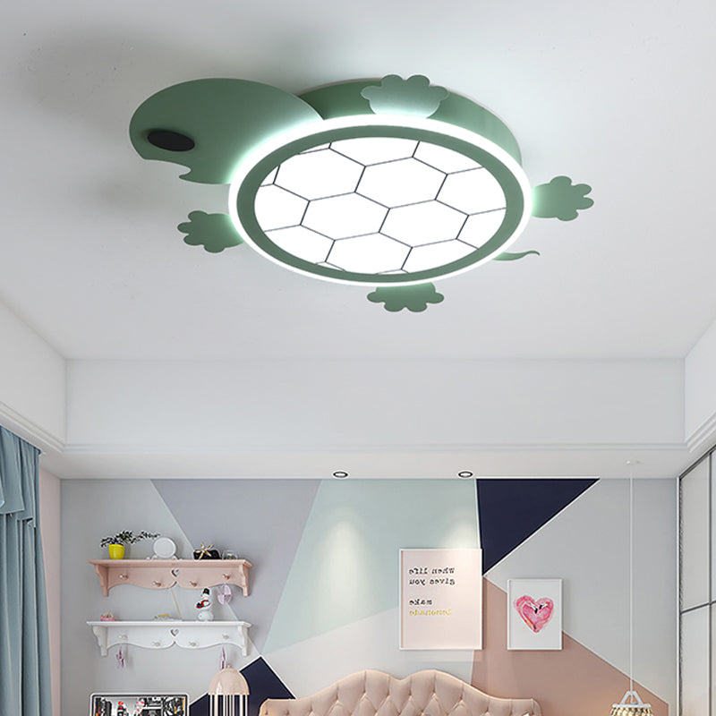 Lámpara empotrada de tortuga acrílica LED verde de dibujos animados para techo de dormitorio de niños