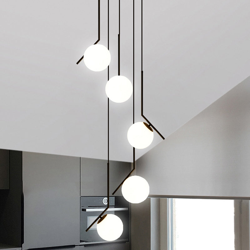 Lampadario multiluce Black Globe Lampadario semplice in vetro per scale