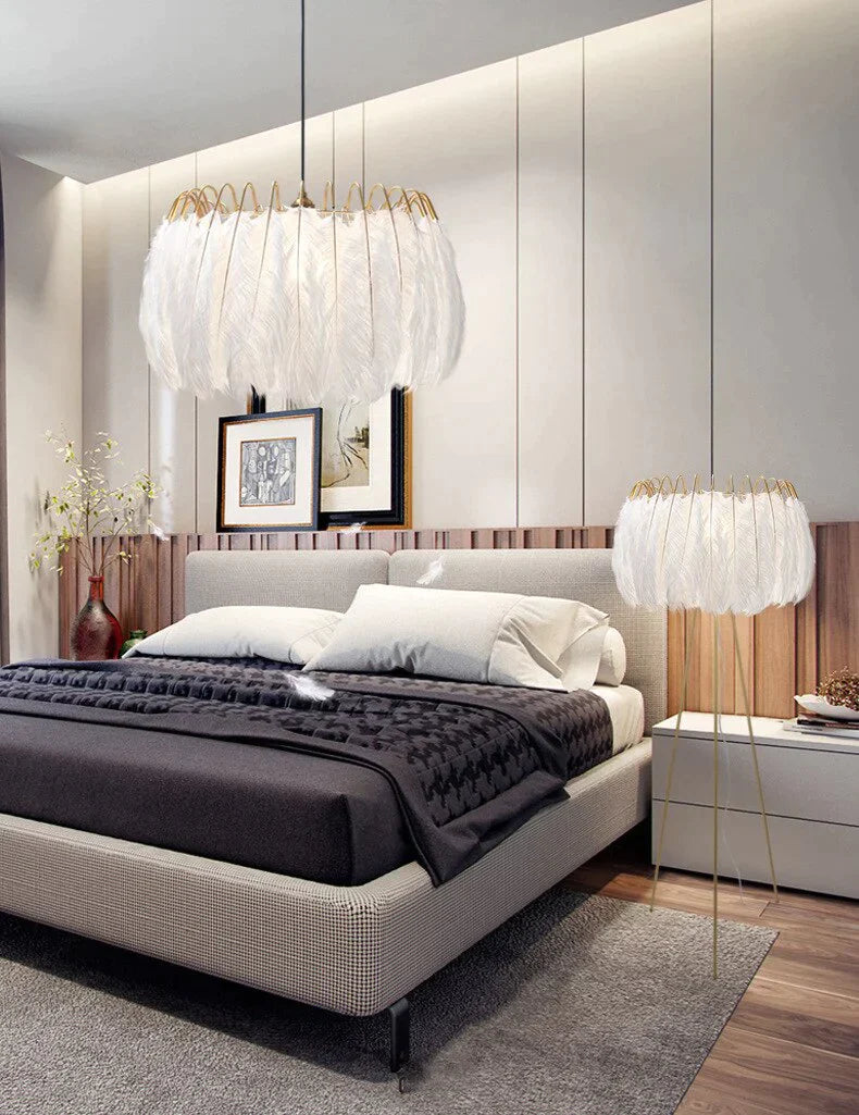 Lámpara de araña de plumas de hada nórdica moderna, lámpara colgante para Loft, luces, accesorios de iluminación de suspensión para sala de estar