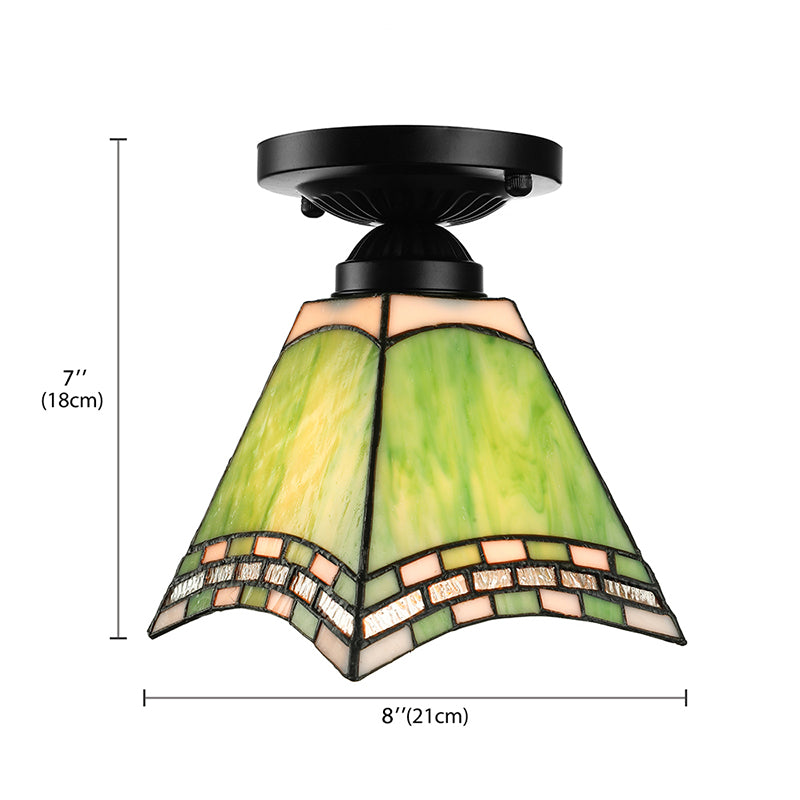 Plafonnier en verre d'art de style Tiffany - Luminaire encastré vert à 1 lumière pour bureaux et couloirs