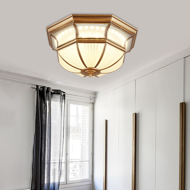 Colonial Flush Mount LED Ceiling Light with Opal Glass in Brass - 14