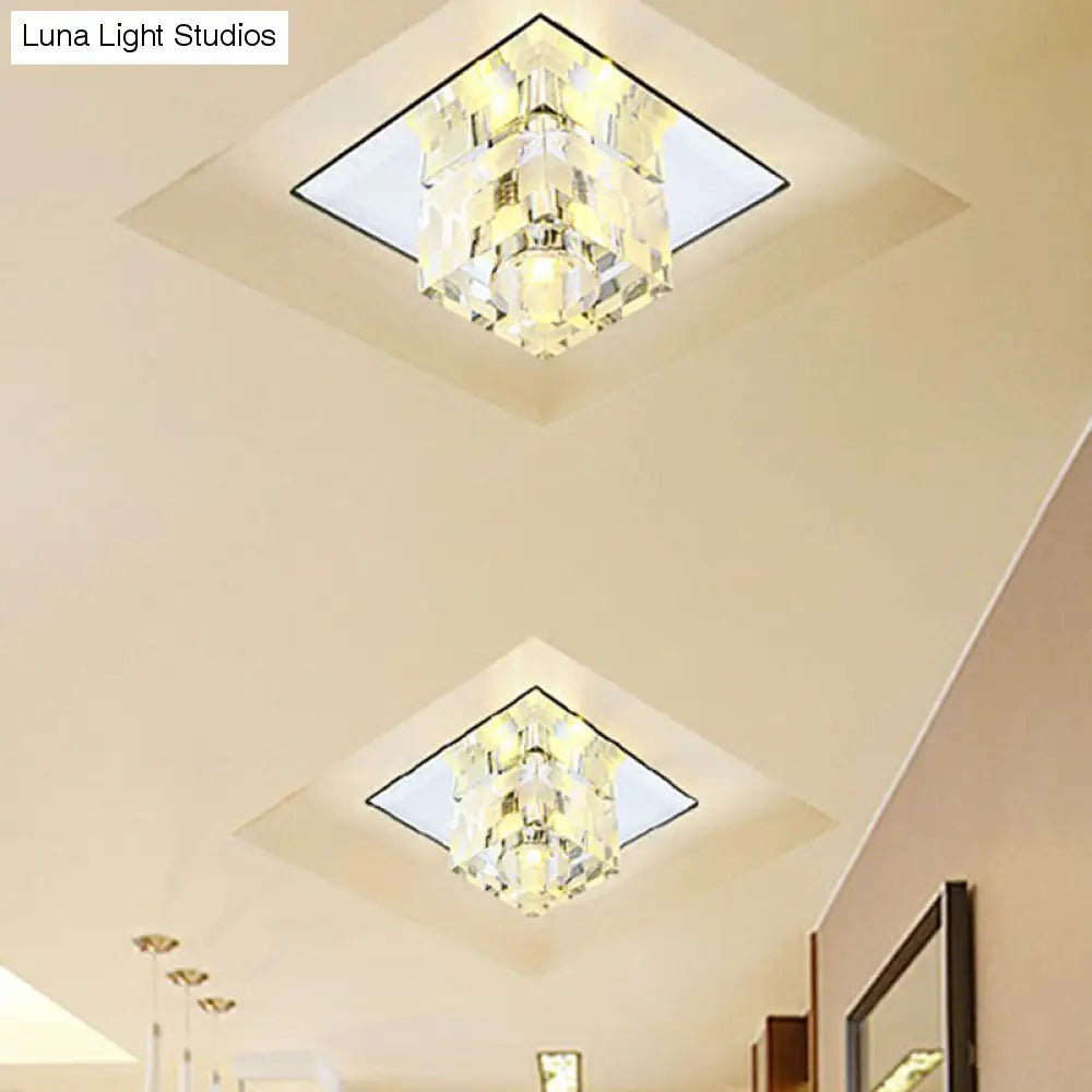 Minimalistische LED-Deckenleuchte mit Karomuster – klare Kristallwürfel-Unterputzleuchte für Wohnzimmer