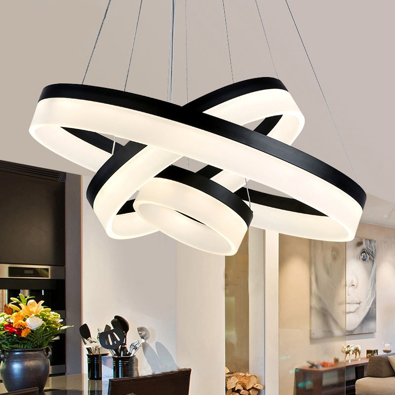 Modern Round LED Chandelier Pendant - Acrylic 1/2/3-Light Ceiling Light Fixture in Black/White/Gold - Warm/White Light