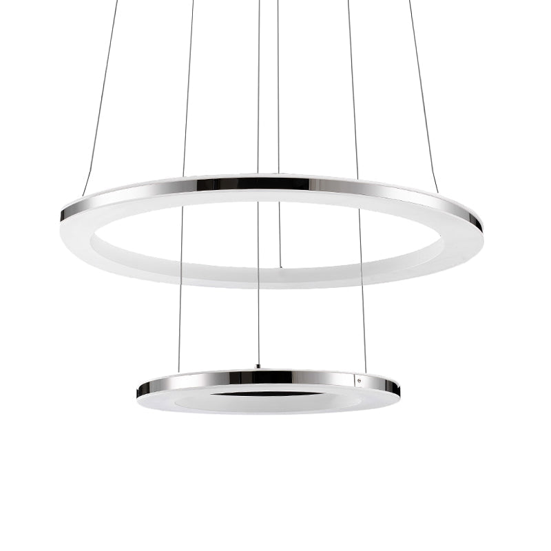 Contemporary LED Acrylic Round Ceiling Pendant Chandelier - 1/2/3-Head Silver - Warm/White Light