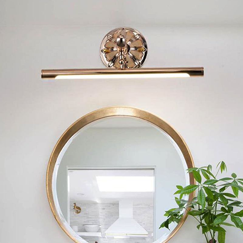 Moderna lámpara LED dorada para espejo de tocador para baño, lámpara con forma de tubo montada en la pared, acabado metálico (16