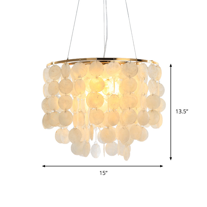Modern Shell Tiered Chandelier Pendant Light - 4 Lights - White - Dia Sizes: 15