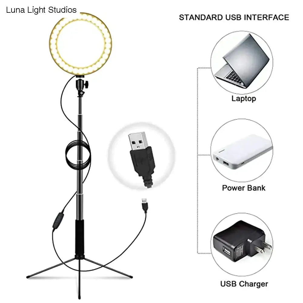 Lampa podłogowa LED USB pierścieniowa lampa podłogowa statyw pierścieniowy 80 diod LED stojąca lampa podłogowa do wideo YouTube Photo Ringlight makijaż abażur