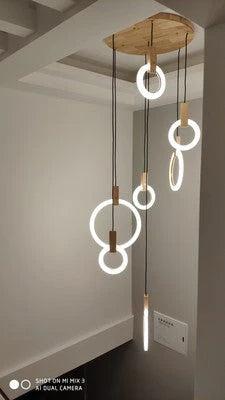 Anillos de acrílico de hierro de madera nórdico LED, lámpara LED DIY, luz LED, luces colgantes, lámpara colgante, luz colgante para vestíbulo de comedor