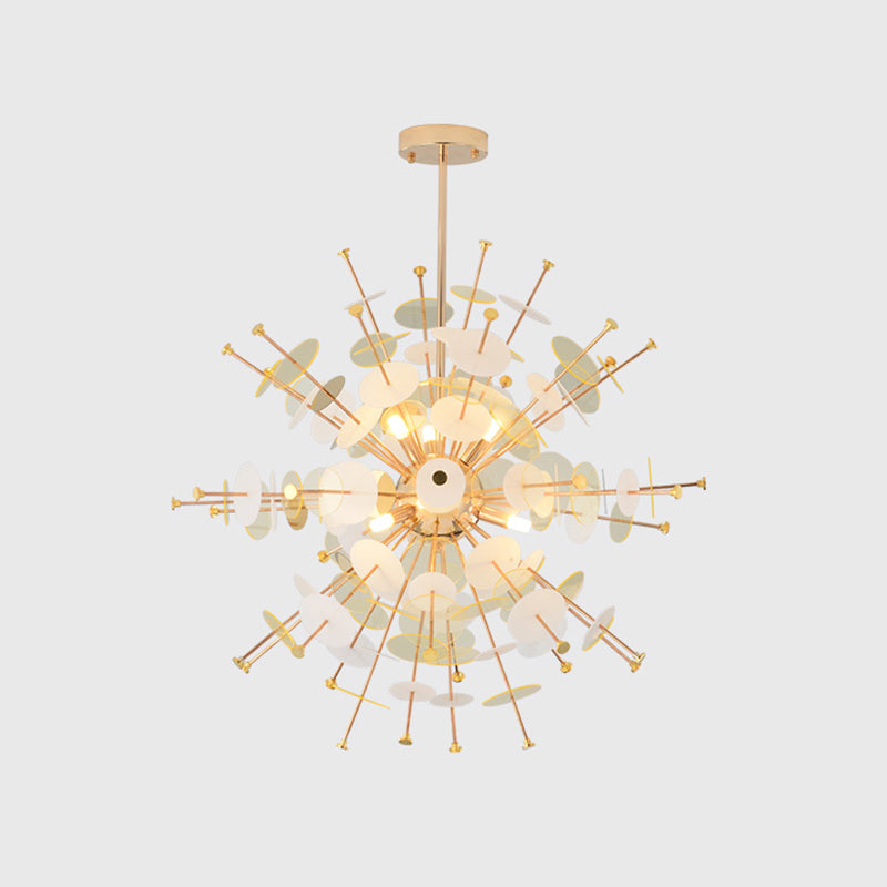 Sleek Black/Gold Metal Multi-Head Chandelier with Small Panel - Ideal for Coffee Shops
