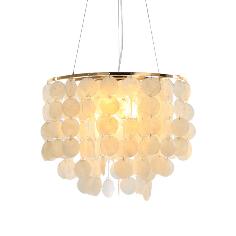 Modern Shell Tiered Chandelier Pendant Light - 4 Lights - White - Dia Sizes: 15