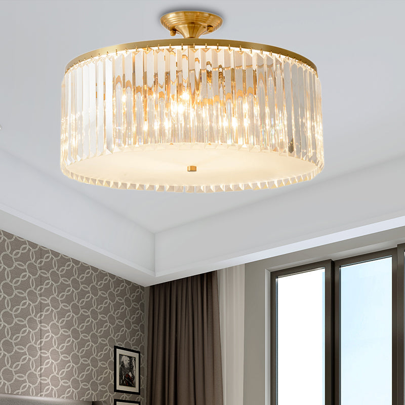 Plafonnier semi-encastré moderne en cristal clair avec finition dorée – Idéal pour le salon, 4/5/6 ampoules disponibles