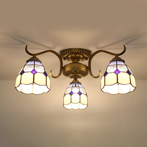 Stained Glass Vintage Ceiling Light - 3-Light Semi Flushmount in Beige/Yellow/Purple/Clear/Blue-Pink/Blue-White/Green-White - Perfect for Bedroom