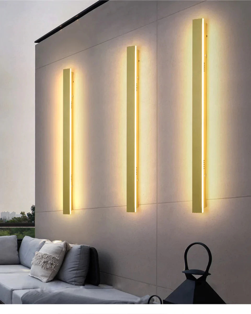 Außenbeleuchtung, hohe LED-Wandleuchte, IP65, wasserdicht, Aluminium, dimmbar, goldfarben, Garten-/Veranda-Wandleuchte, 110–220 V, Straßenleuchte