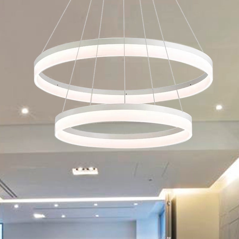 Modern Round LED Chandelier Pendant - Acrylic 1/2/3-Light Ceiling Light Fixture in Black/White/Gold - Warm/White Light