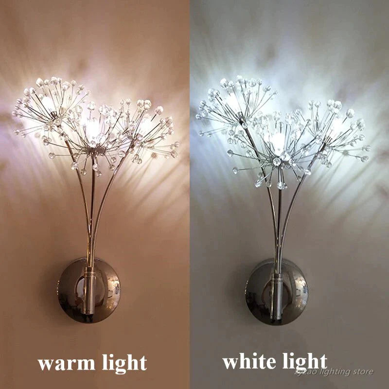 Nordic Creatieve Kristallen Bloem Paardebloem Wandlampen voor Badkamer Slaapkamer Bedlampje Woonkamer