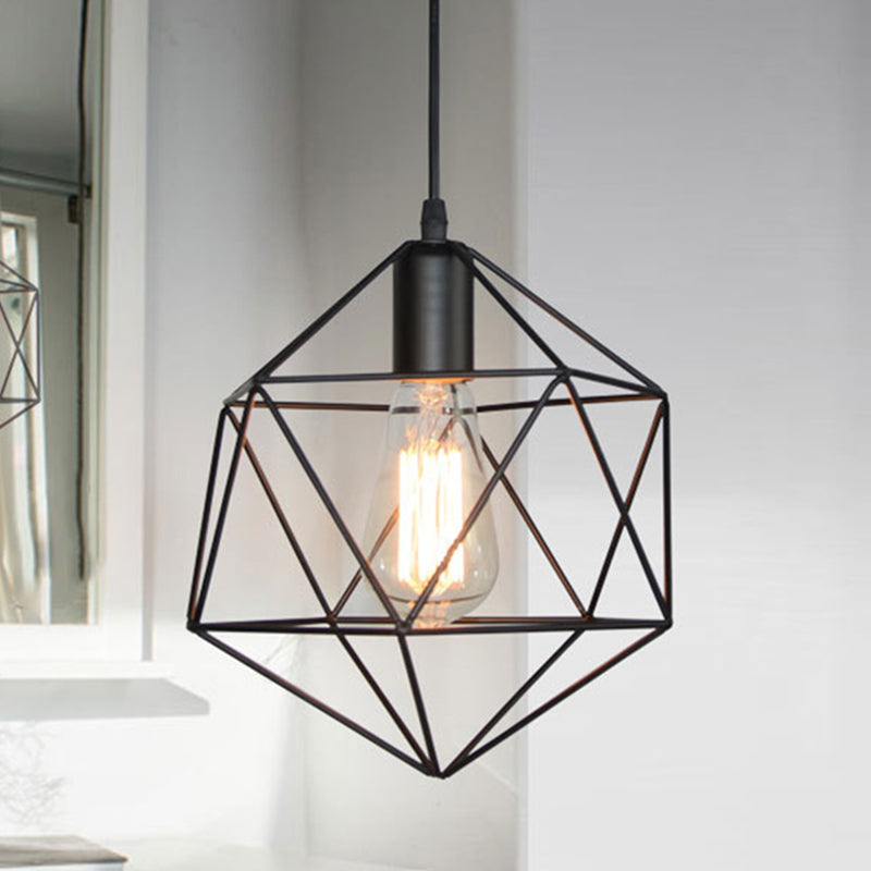Lampe suspendue à cage géométrique à 1 lumière, lampe suspendue industrielle en métal noir/or pour îlot de cuisine