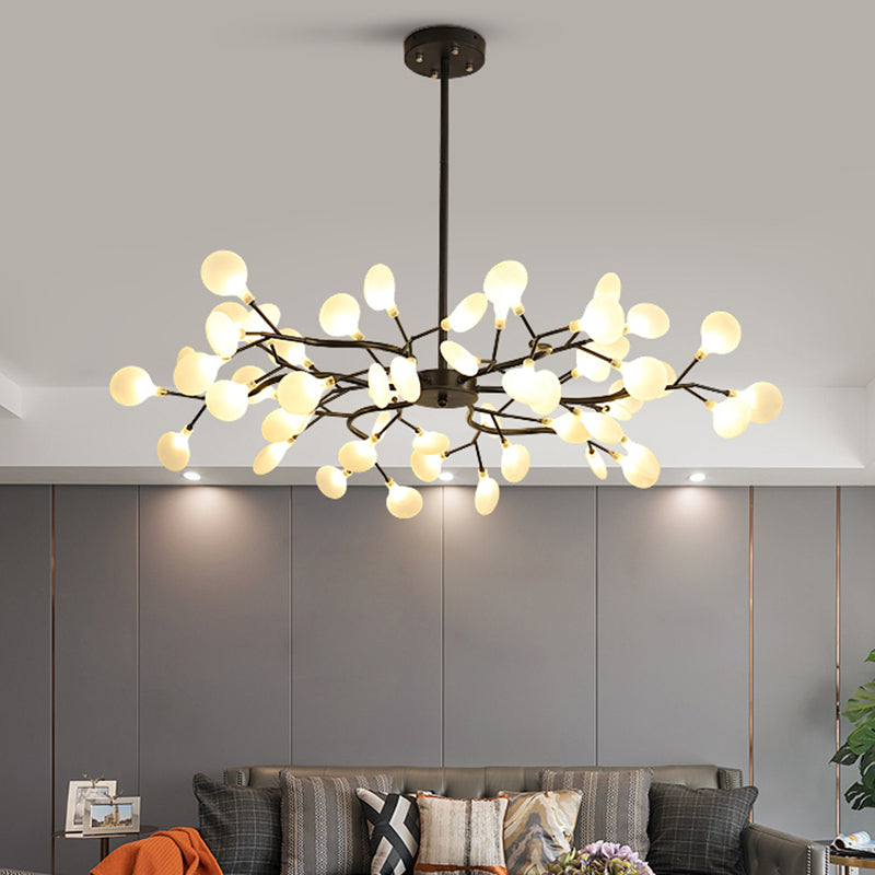 Metallischer Zweig-Kronleuchter, schlichte LED-Pendelleuchte für Wohnzimmer
