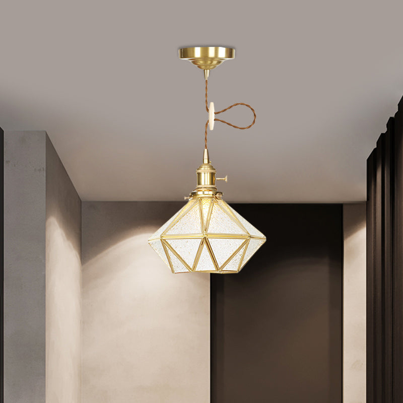 1 Head Pendant Light - Traditional Bedside Lamp with Clear Water Glass Shade in Gold