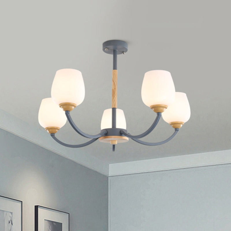 Macaron Loft Bud Shade Chandelier Light - Milk Glass Pendant for Child Bedroom in Green/Grey/Pink/White