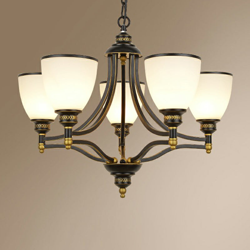 Vintage Black Opaline Glass Chandelier with Bell Shape - Elegant Suspension Lighting for Living Room