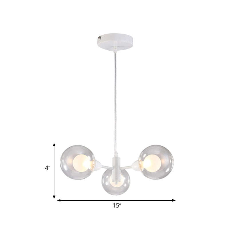 Globe Dining Room Chandelier - Modern LED Hanging Ceiling Light in White - 3/6/9 Clear Glass Lights