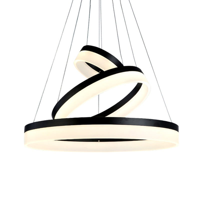 Modern Round LED Chandelier Pendant - Acrylic 1/2/3-Light Ceiling Light Fixture in Black/White/Gold - Warm/White Light