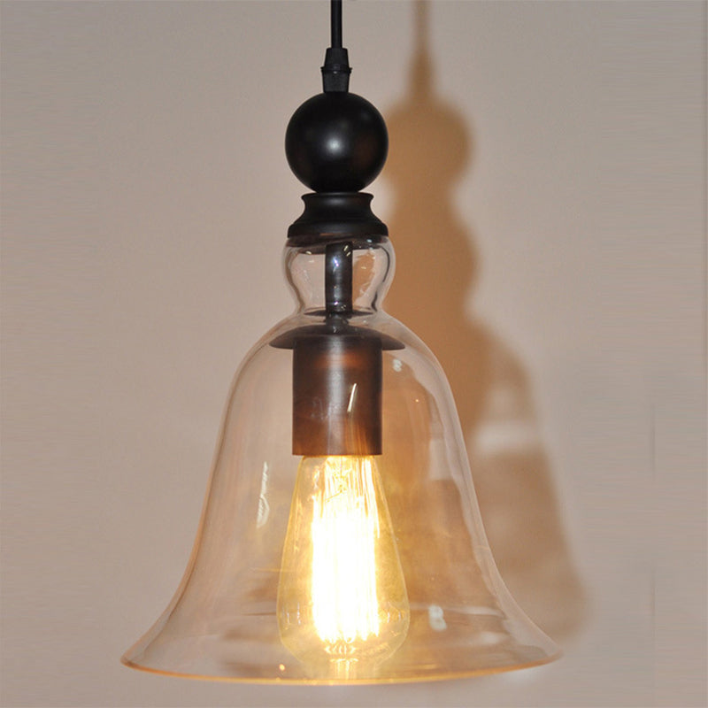 Lampada a sospensione a soffitto singolo nero Apparecchio di illuminazione a sospensione in vetro trasparente con campana rustica