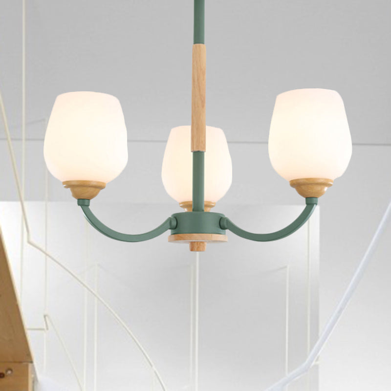 Macaron Loft Bud Shade Chandelier Light - Milk Glass Pendant for Child Bedroom in Green/Grey/Pink/White