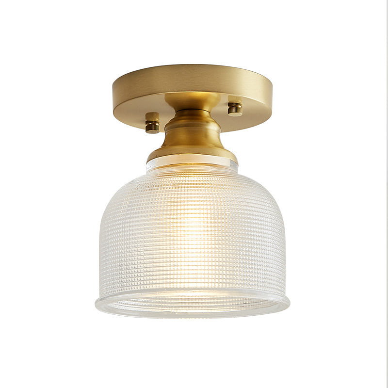 Lampada da semi-incasso industriale in ottone con vetro prismatico per soggiorno
