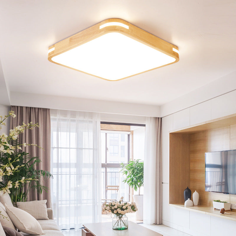 Modern Wood Beige LED Flush Mount Ceiling Light in White/Warm/Natural | Multiple Width Options