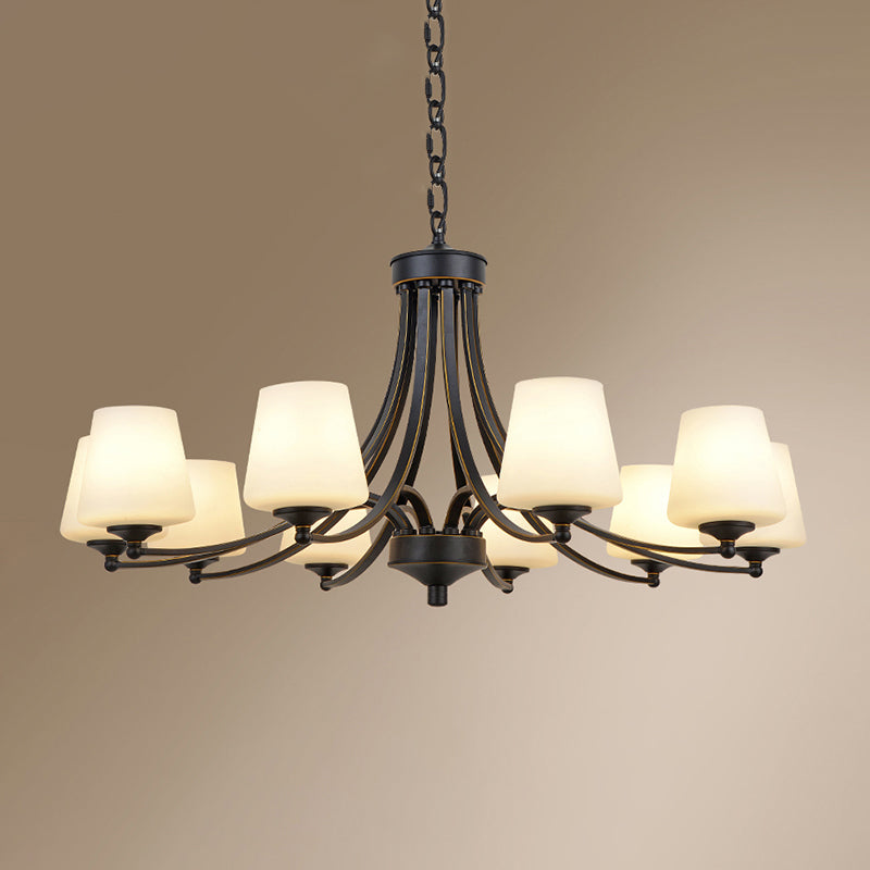 Milk Glass Chandelier: Elegant Cone Shade for Traditional Dining Room Ceiling Lighting