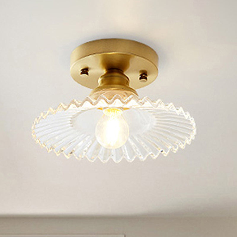 Support de plafond industriel semi-encastré : verre nervuré clair/vert évasé à 1 lumière pour le salon